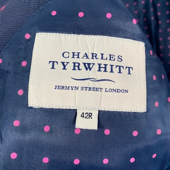 Charles Tyrwhitt Blazer Jacket Men 42R Navy Sport Coat Classic Fit Wool Dapper